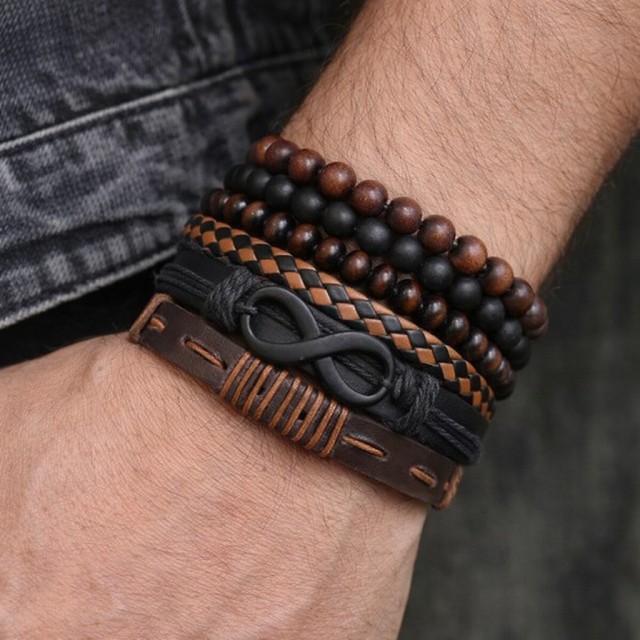 Komplet 6 moških usnjenih zapestnic 