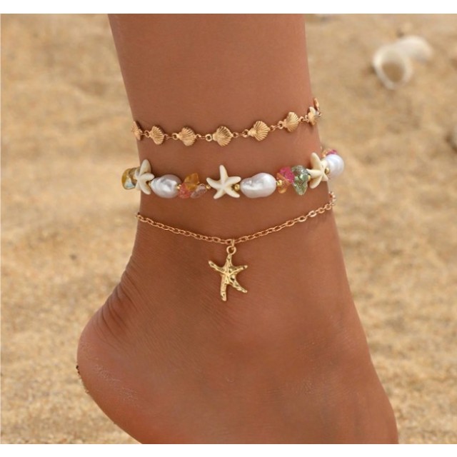 Komplet zapestnic za nogo – luksuzni morski stil