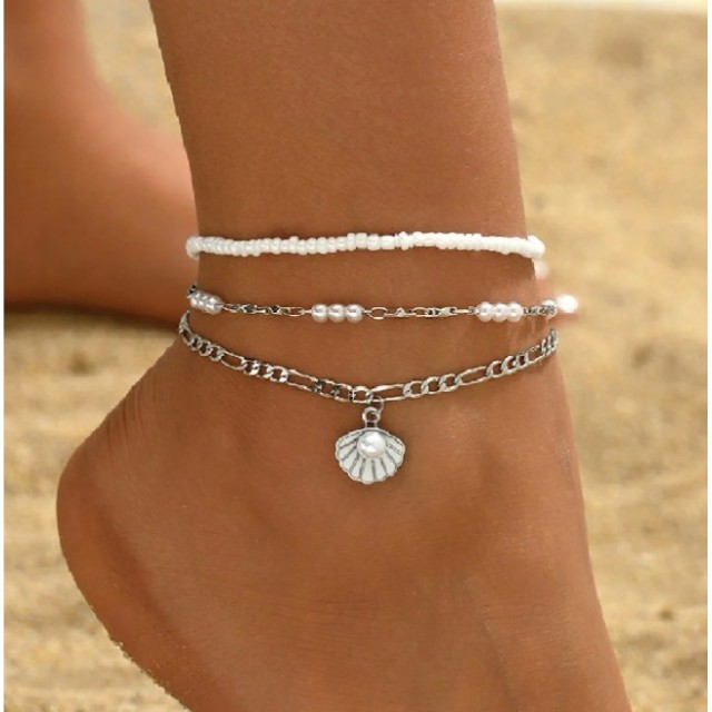 Komplet zapestnic za nogo – srebrni morski stil