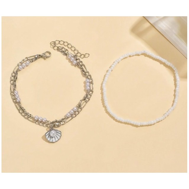 Komplet zapestnic za nogo – srebrni morski stil