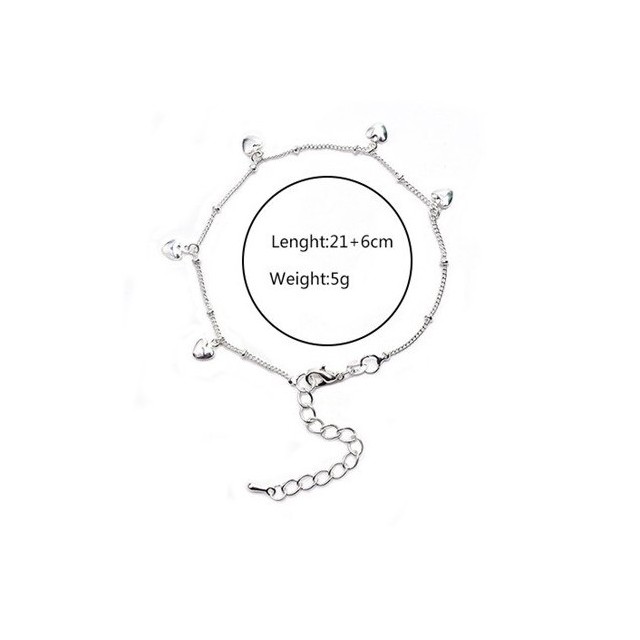 Zapestnica za nogo v srebrni barvi, srčki