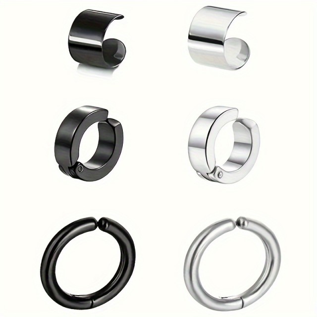 3 delni set moških uhanov v srebrni ali črni barvi