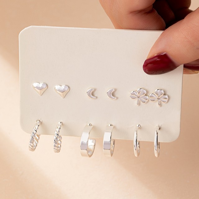 Eleganten komplet 6 parov uhanov srebrne barve