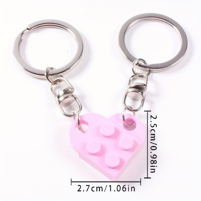 Komplet 2 obeskov za ključe lego sestavljanka v obliki srca 4 barve