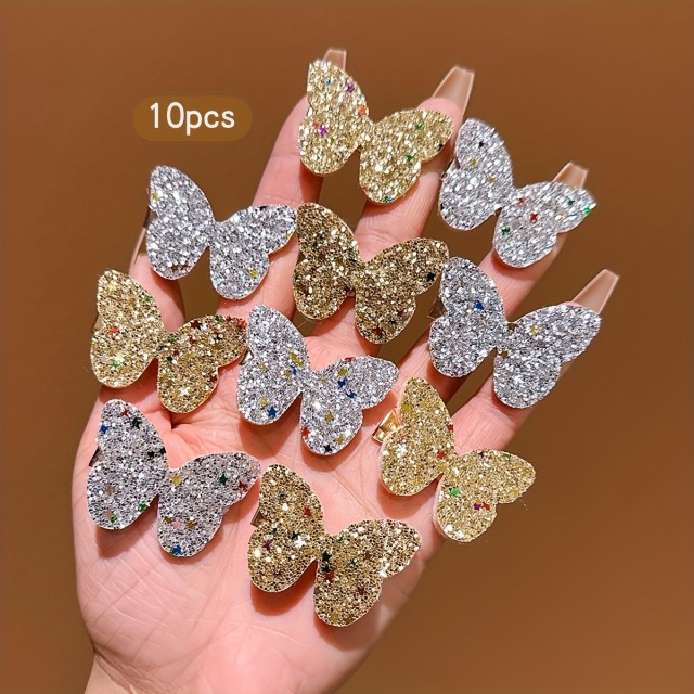 Komplet 10 zlatih in srebrnih metuljčkastih lasnic 