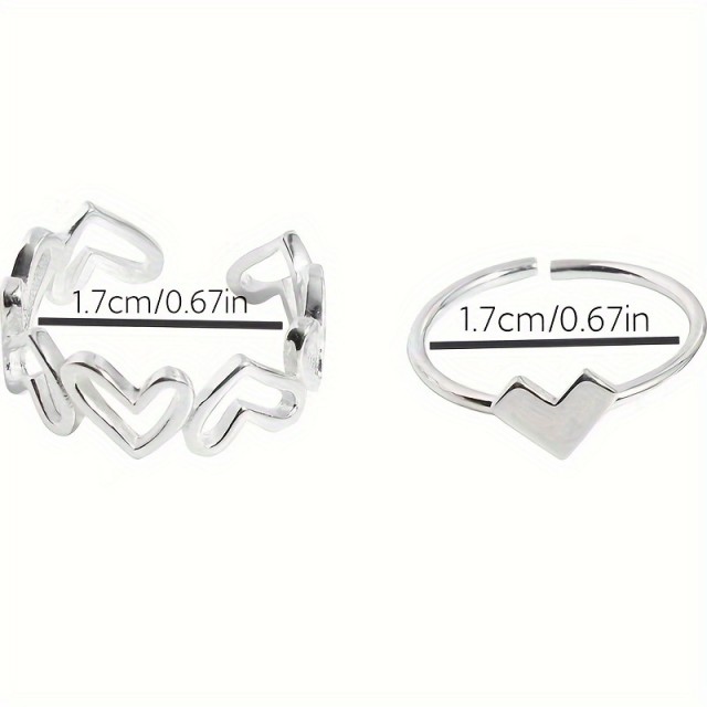 Komplet 2 preprostih odprtih prstanov z motivom srca