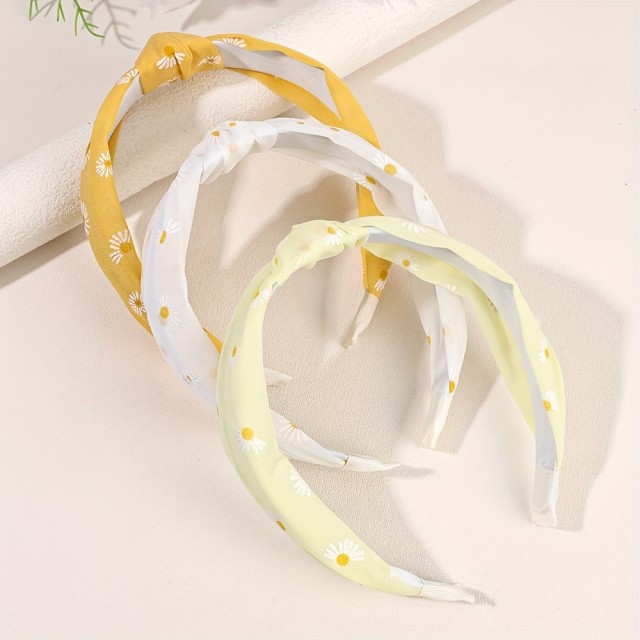 Komplet 3 boho obročov za lase z marjeticami