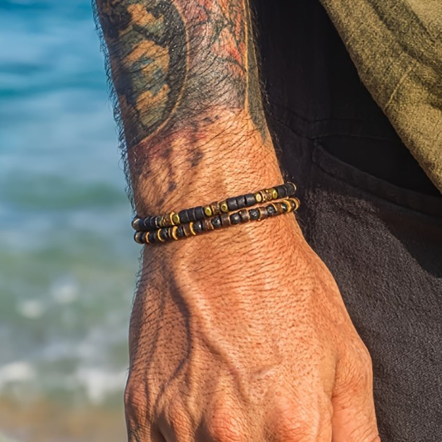 Komplet 2 elastičnih zapestnic za moške v boho slogu