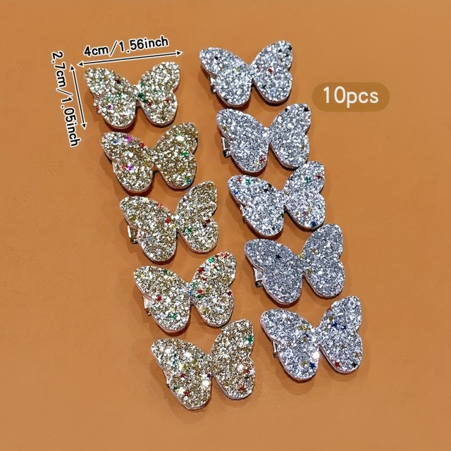 Komplet 10 zlatih in srebrnih metuljčkastih lasnic 