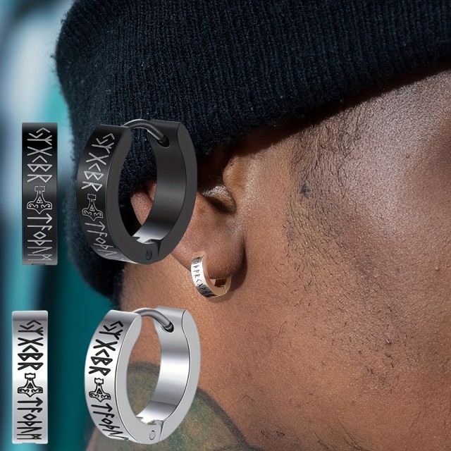 Moški okrogli uhani z vikinškimi motivi 