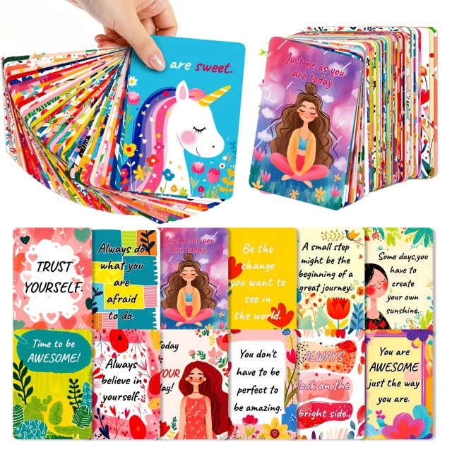 Komplet 50 kosov Zabavnih in Barvitih Kartic s Pozitivnimi Citati 