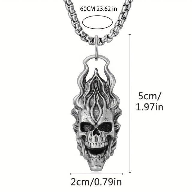 Ogrlica za moške z ognjeno lobanjo 