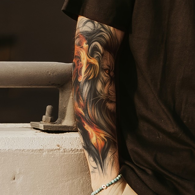 Vodoodporna začasna tetovaža z ognjeno levinjo