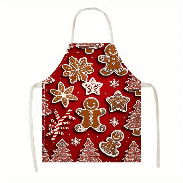 Praznični predpasnik v rdeči barvi s potiskom piškotov