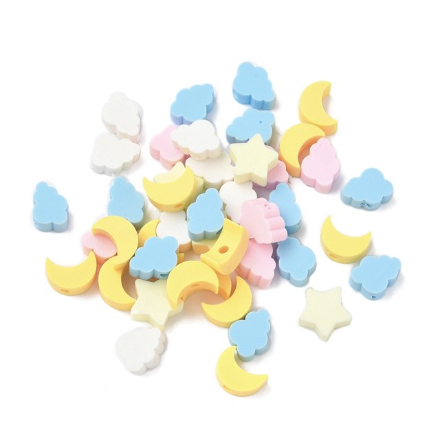 Fimo perle lunica, oblak in zvezdica – pastelni miks – 50 kosov