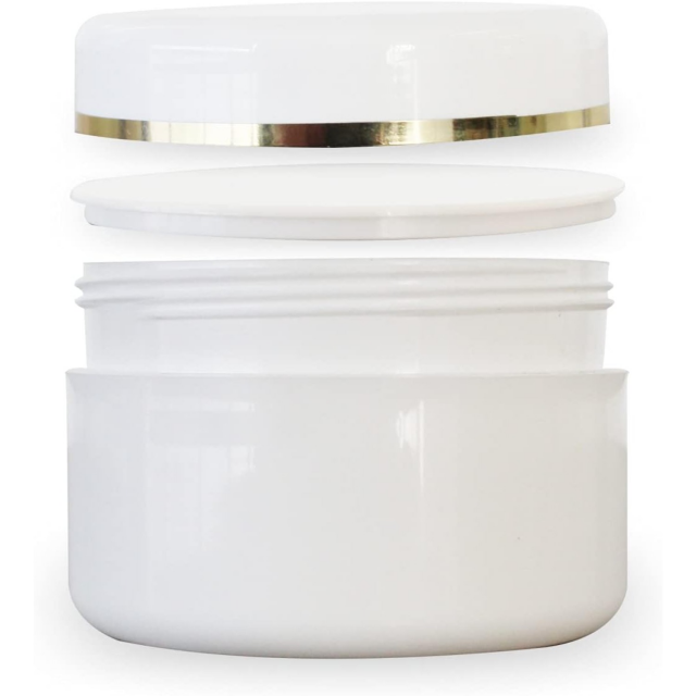 Bela plastična kozmetična posodica s kupolastim pokrovom 100ml
