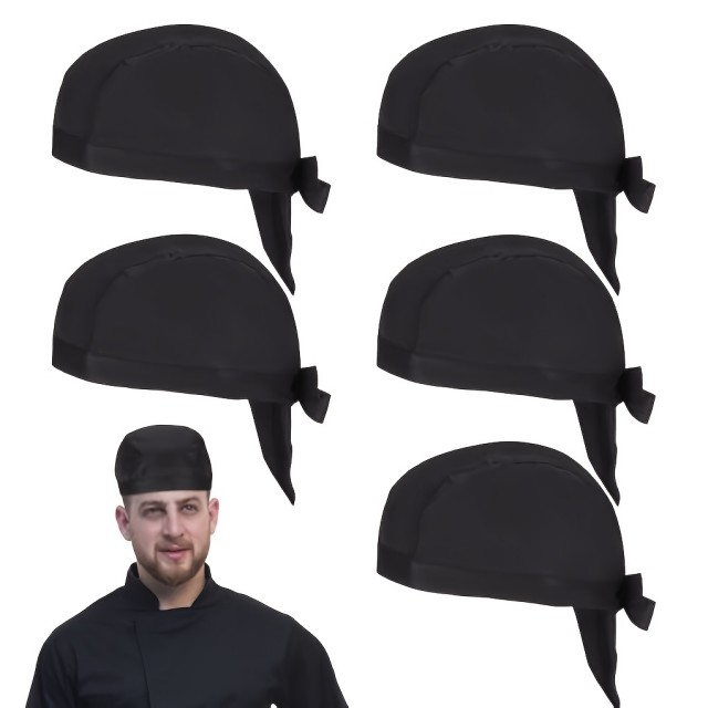 Črna kuharska kapa s prilejagočo vrvico