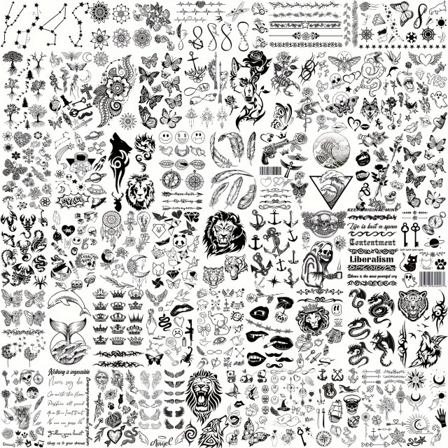 Komplet 52 majhnih realističnih črnih začasnih tetovaž