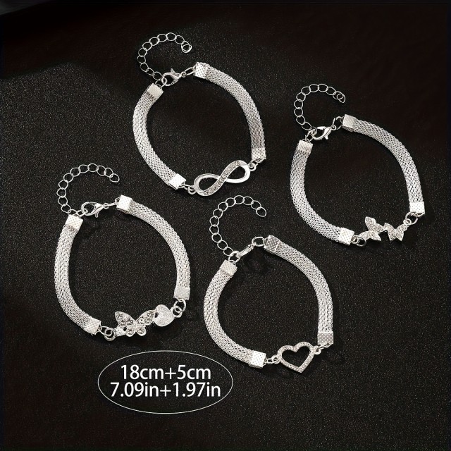 Komplet 4 bleščečih zapestnic v srebrni barvi