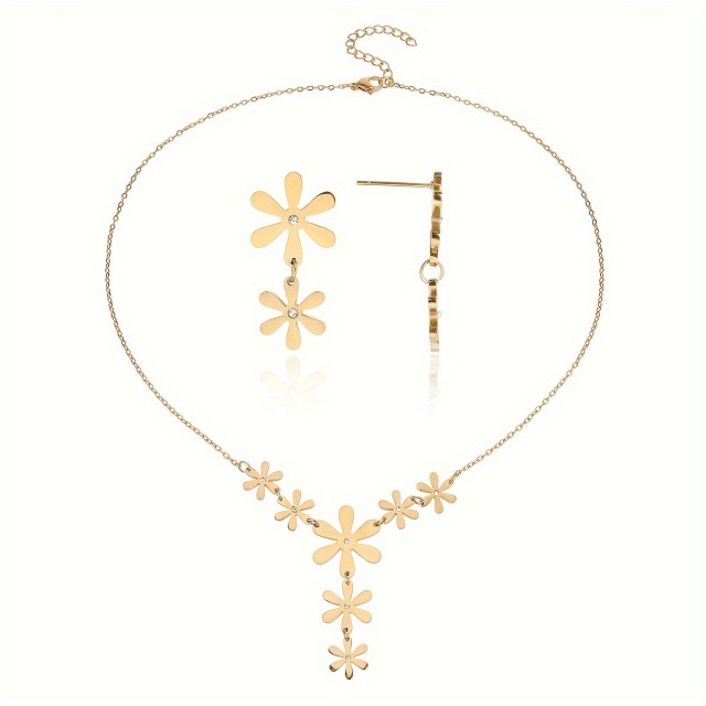 2-delni ženski komplet v zlati barvi z rožami