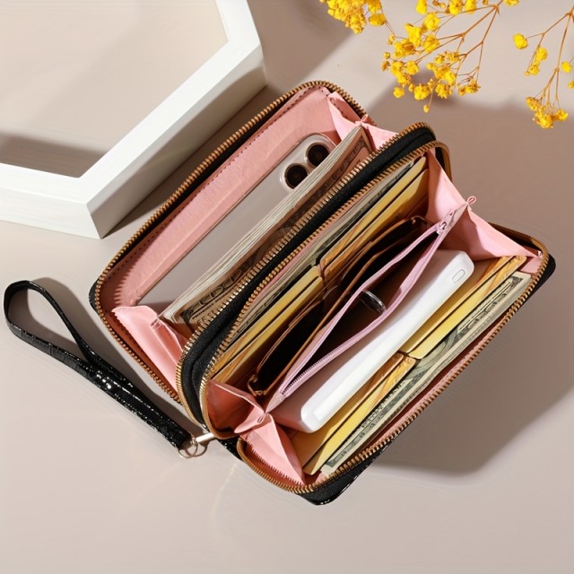 Elegantna črna denarnica s krokodiljim vzorcem