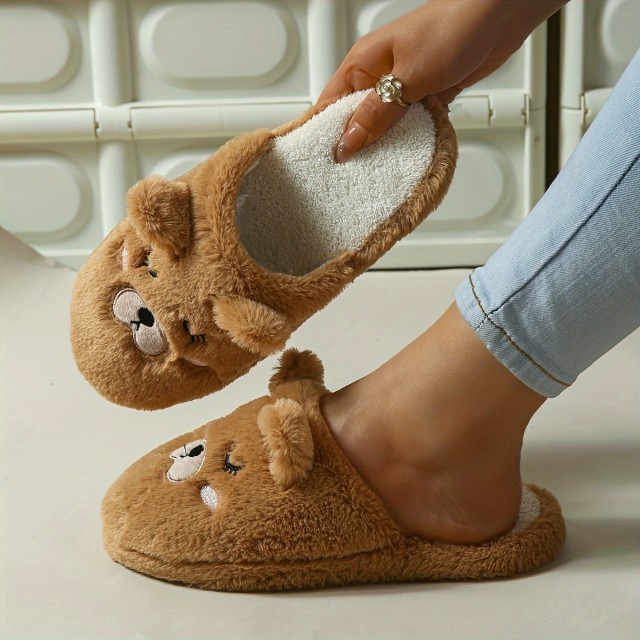 Prikupni rjavi ženski hišni copati z uhlji