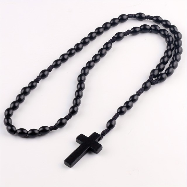 Molitvena lesena verižica v črni barvi rožni venec