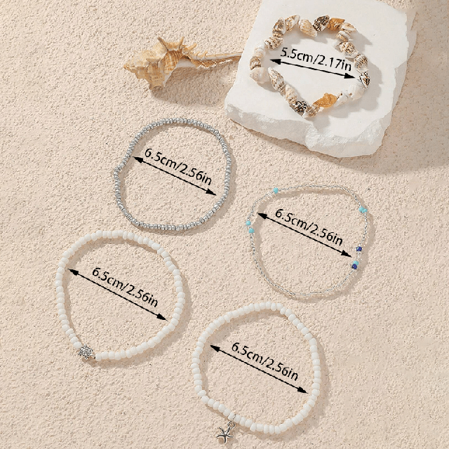 5 delni set zapestnic za nogo s školjkami