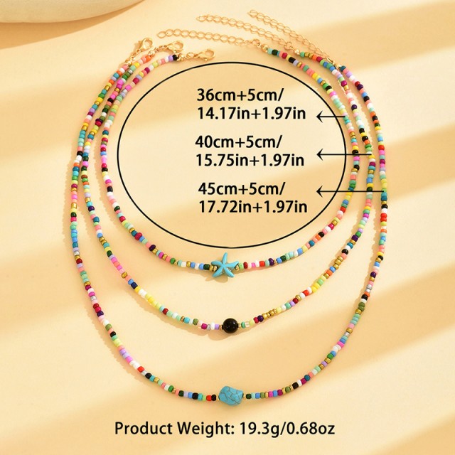 Komplet 3 poletnih ogrlic s pisanimi perlicami