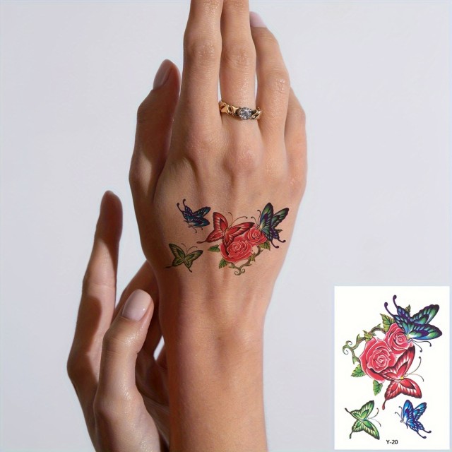 Komplet 72 3D barvitih metuljev in cvetličnih začasnih tetovažnih nalepk