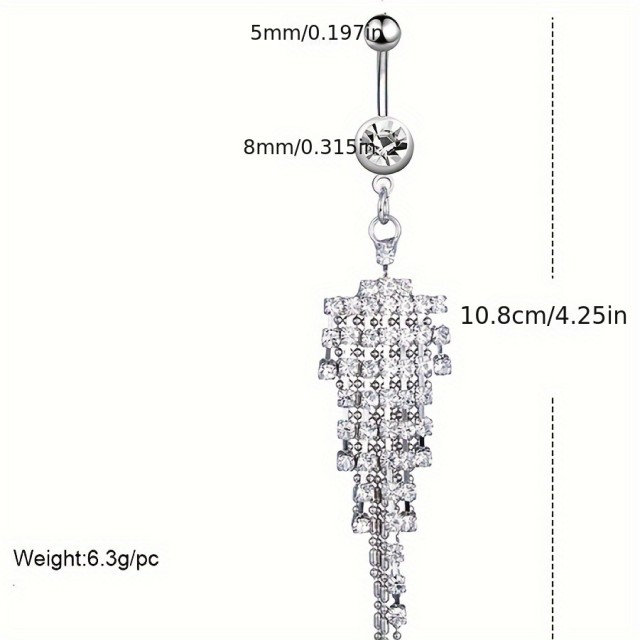 Piercing za popek s srebrnimi resicami 