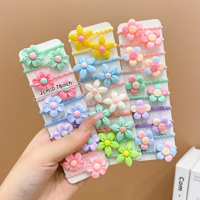 Komplet 30 dekliških gumic za lase z rožicami