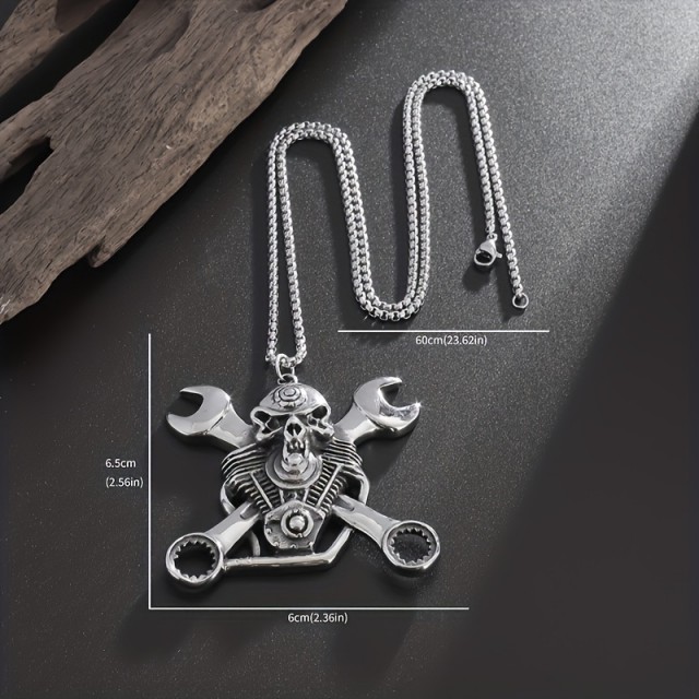 Moška verižica z obeskom motorja lobanje in ključev