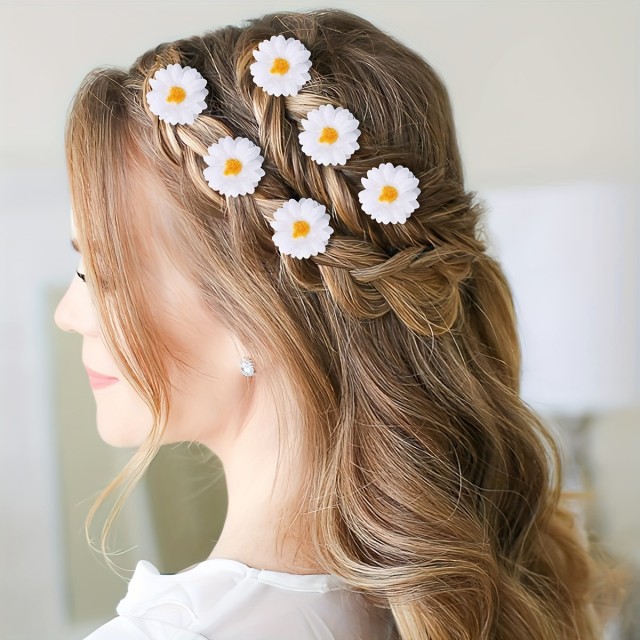 Komplet 10 prikupnih sponk za lase s cvetom marjetice