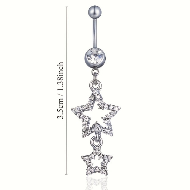 Eleganten piercing za popek z dvema sijočima zvezdicama