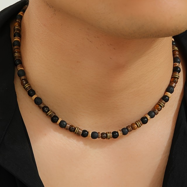 Ogrlica iz kokosovih školjk in perlic tigrovega očesa