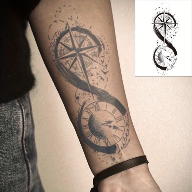 Vodoodporna začasna tatu nalepka z uro in kompasom