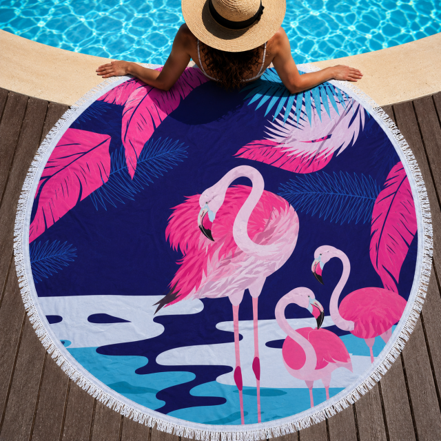 Okrogla brisača za plažo flamingo