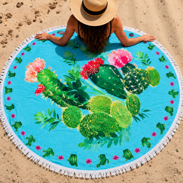 Okrogla brisača za plažo kaktusi