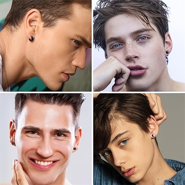 Set 4 moških magnetnih uhanov – brez prebadanja