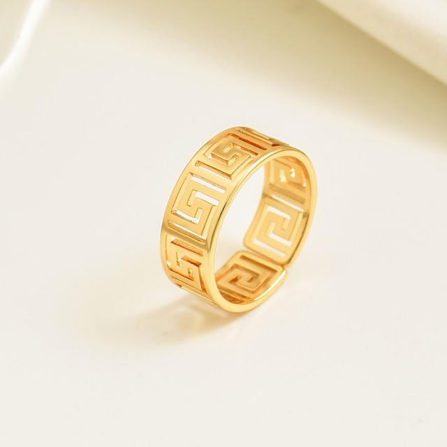 Nastavljiv odprti prstan za ženske, geometrijski izrezani dizajn