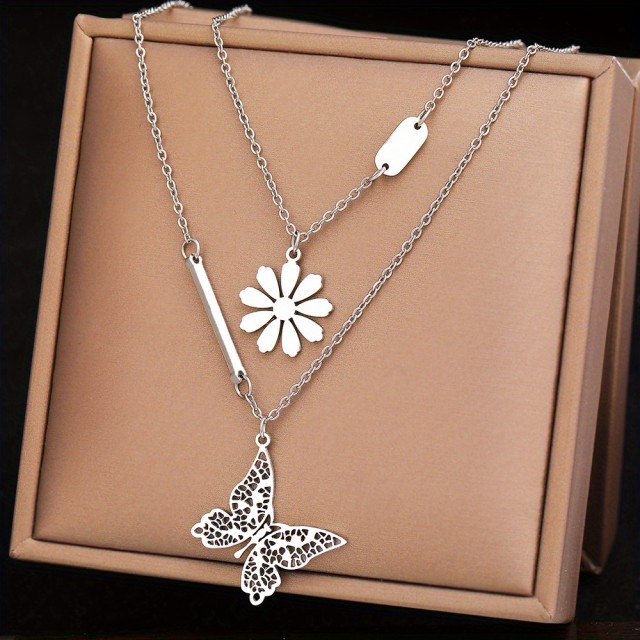 Dvodelna verižica z metuljčkom in rožico