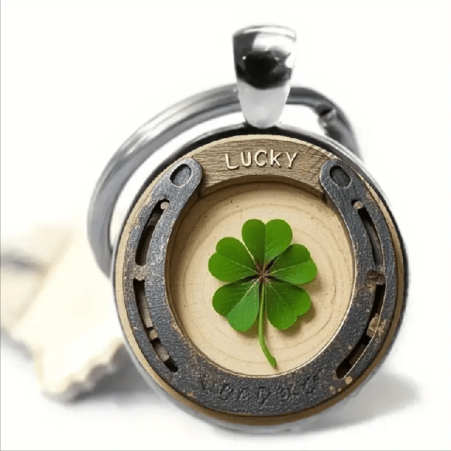 Obesek za srečo z deteljico in podkvijo