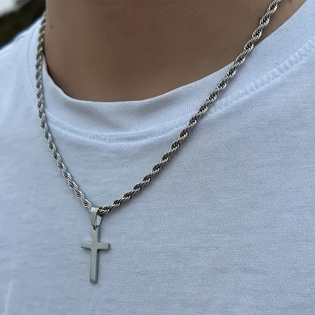 Moška verižica v srebrni barvi s križem