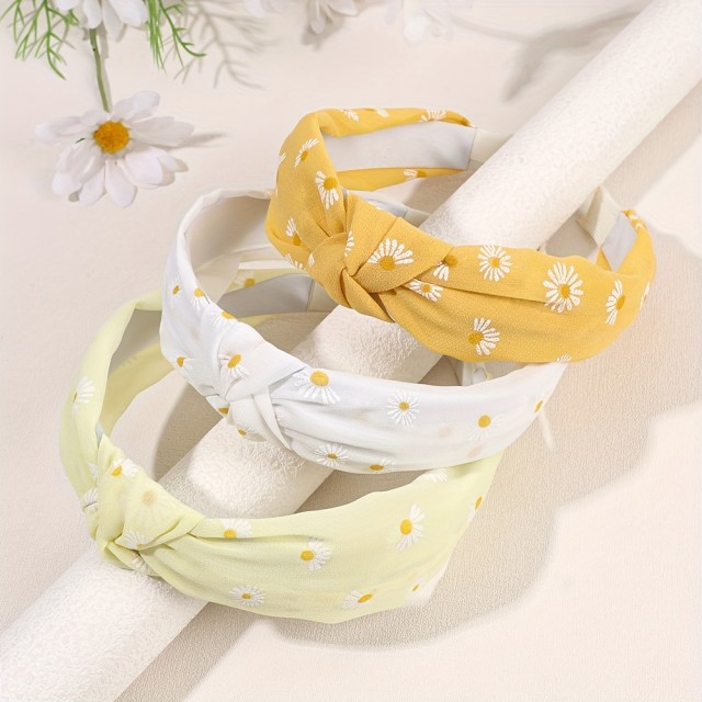 Komplet 3 boho obročov za lase z marjeticami