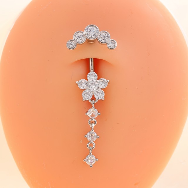 Piercing za popek z rožico in kamenčki