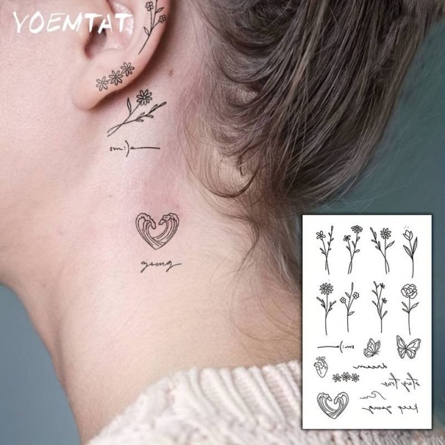 Komplet 4 tatujev z rožami in metulji