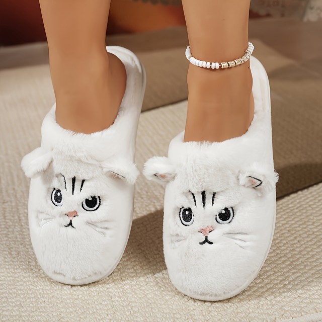 Prikupni ženski hišni copati z belo mucko