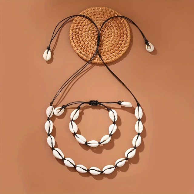 Poletni komplet ogrlice in zapestnice s školjkami 2barvi