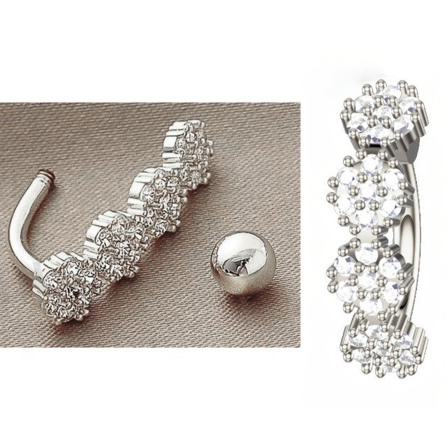 Bleščeči piercing za popek s štirimi kristalčki 